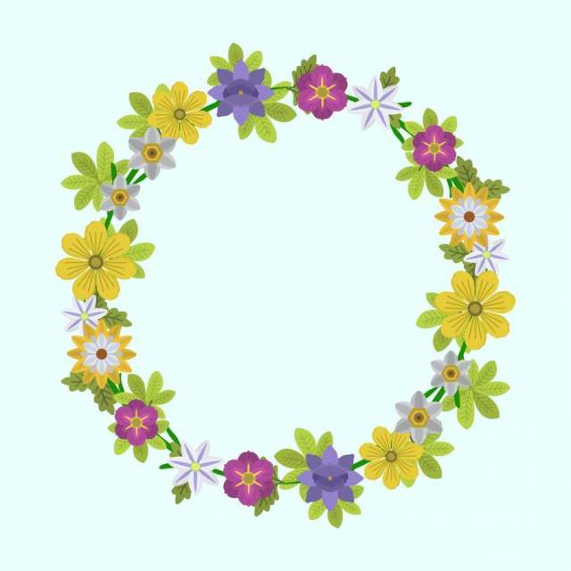 平春花和叶花圈矢量图