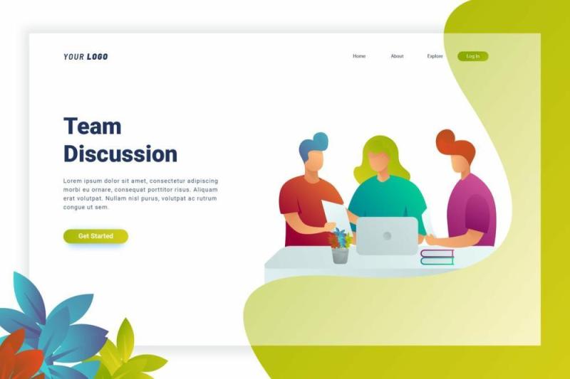 团队讨论登录页UI界面AI插画设计模板Team Discussion - Landing Page