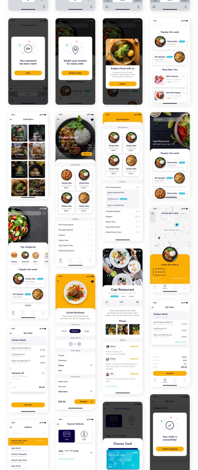 50+移动屏幕食品订购应用UI套件,Foode - 最佳食品订购移动应用程序 50+移动屏幕食品订购应用UI套件,Foode - 最佳食品订购移动应用程序