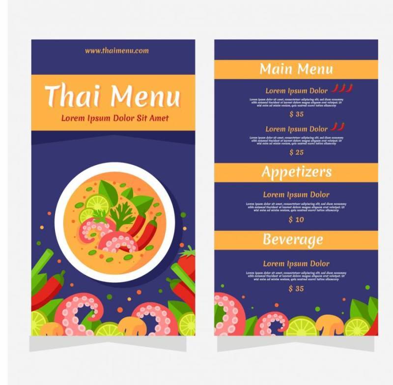 泰国食物菜单向量