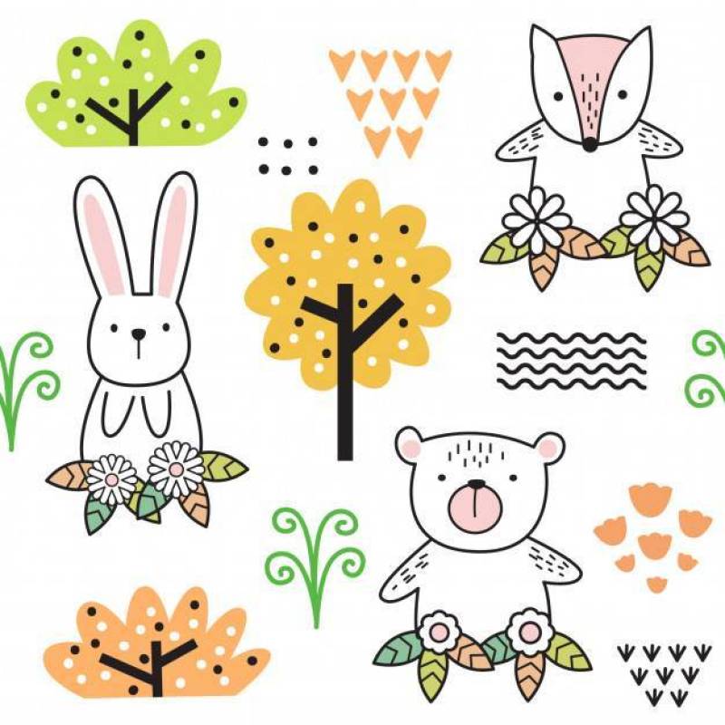 Cute baby animal cartoon seamless pattern