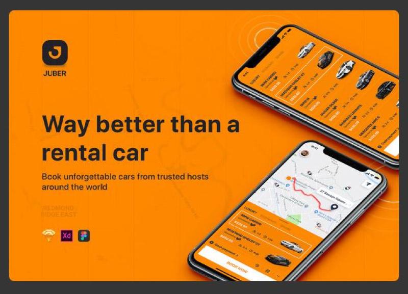 汽车租赁移动用户界面套件JUBER - Car rental mobile UI Kit