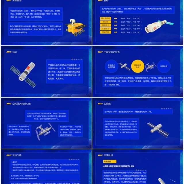 蓝色简约风中国空间站宣传介绍PPT模板