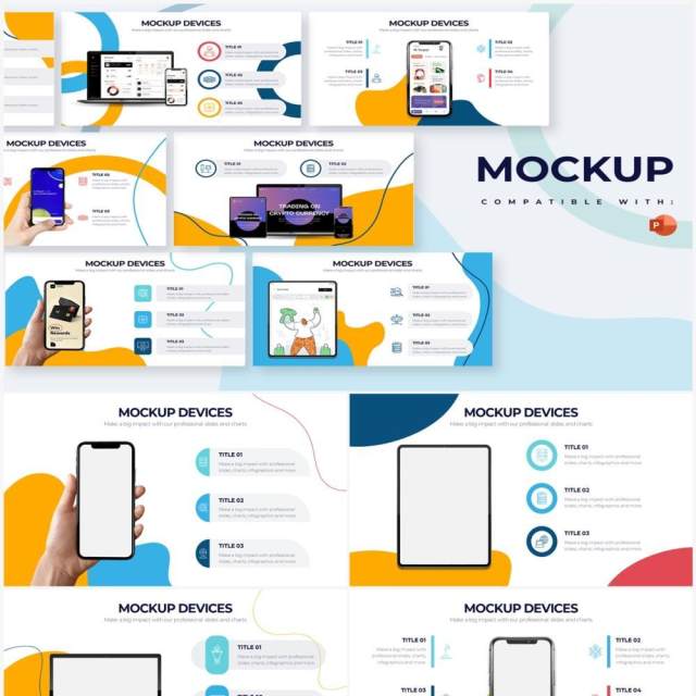 创意手机电脑平板样机设备PPT素材不含摄影图Mockup Devices Powerpoint Infographics