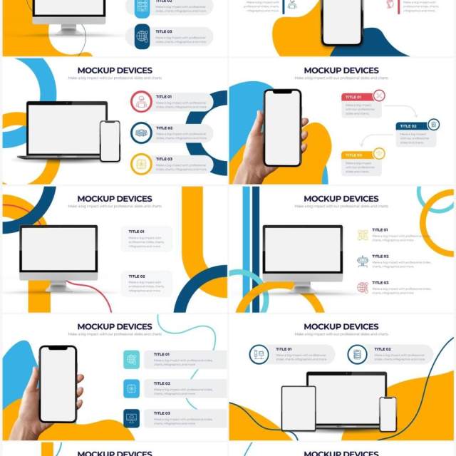 创意手机电脑平板样机设备PPT素材不含摄影图Mockup Devices Powerpoint Infographics