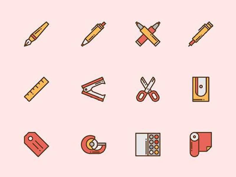50 枚彩色文具图标