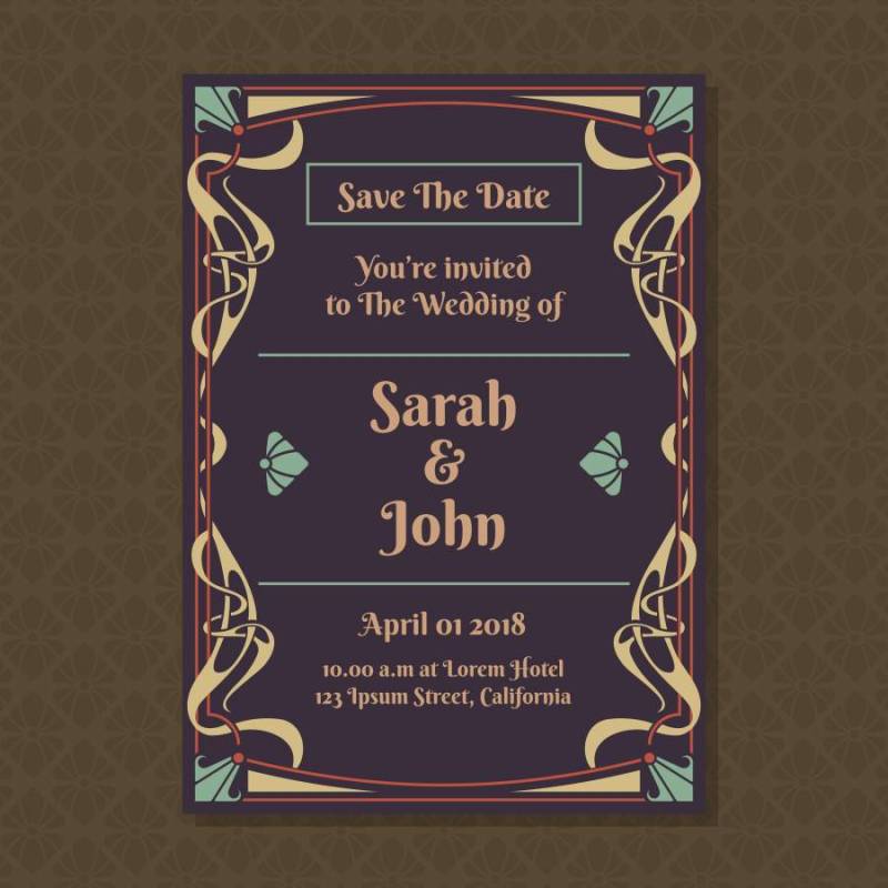 与艺术Nouveau装饰品模板的邀请卡片