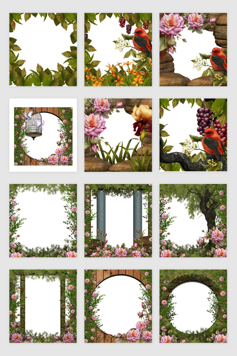 高清免抠创意植物花卉相框