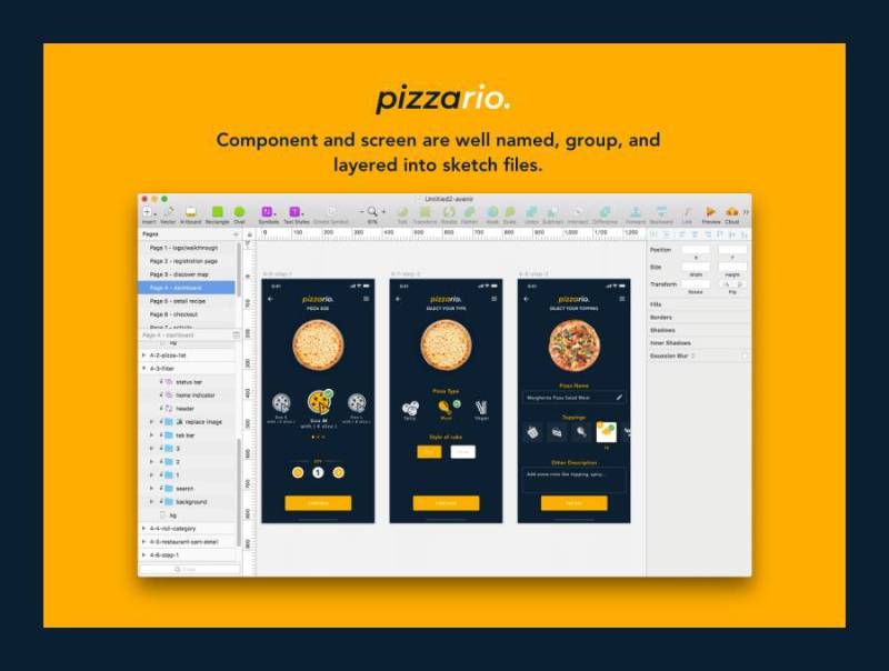 多用途披萨在线应用程序用于快餐交付订单，Pizzario UI工具包