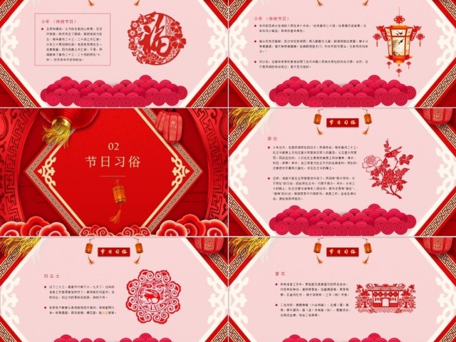 原创中国风喜庆风格春节习俗小年文化ppt模版-版权可商用