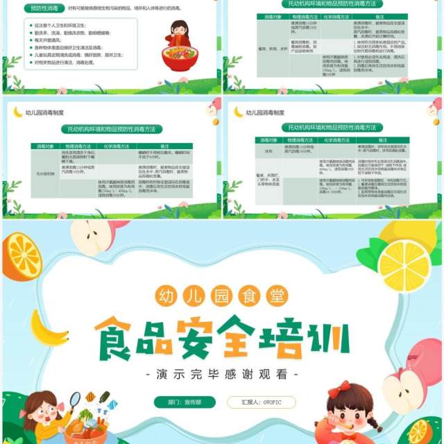 绿色卡通风幼儿园食品安全培训PPT模板