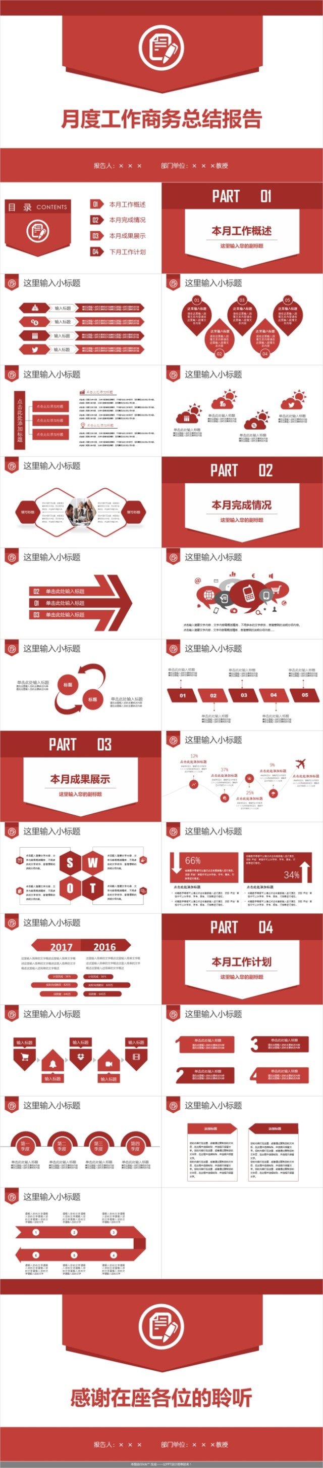 红色简约大气月度工作总结汇报商务PPT