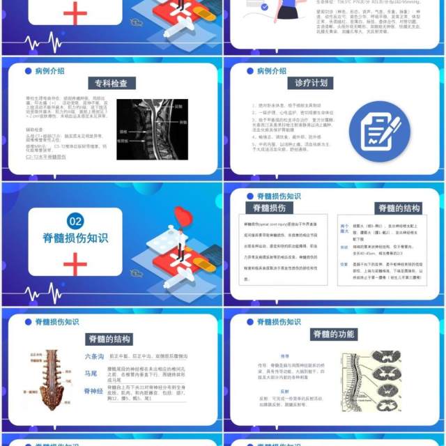 蓝色医院医疗脊髓损伤护理查房病例介绍培训PPT模板