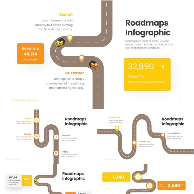 旅游导航路线图PPT信息图Roadmaps Infographic - Presentation Template