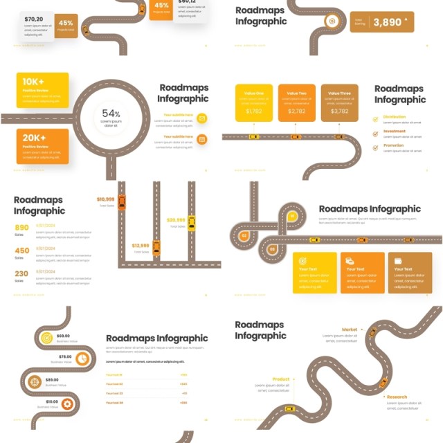 旅游导航路线图PPT信息图Roadmaps Infographic - Presentation Template