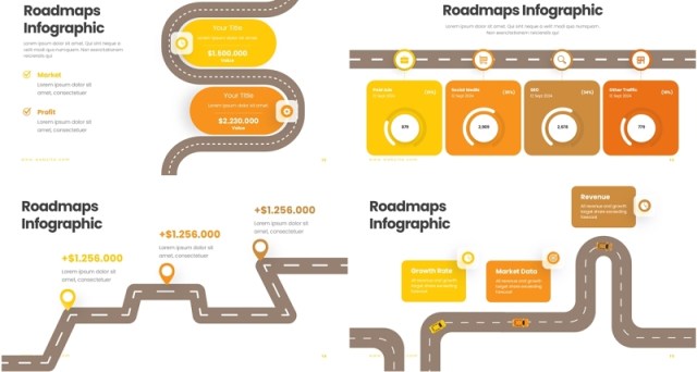 旅游导航路线图PPT信息图Roadmaps Infographic - Presentation Template