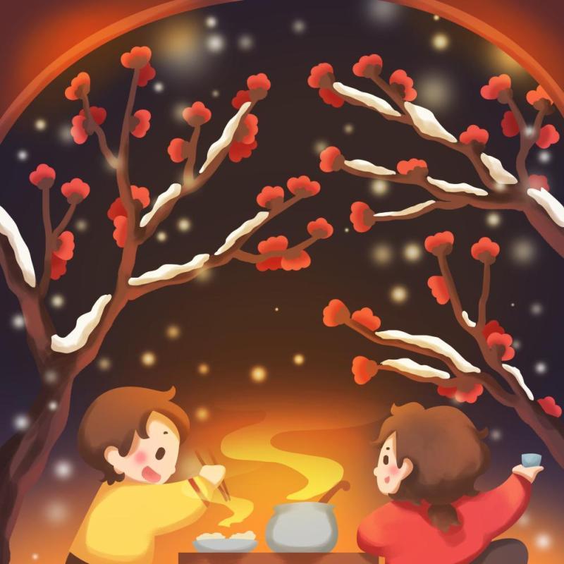 中国传统文化二十四节气冬至插画海报背景配图PSD竖版素材39