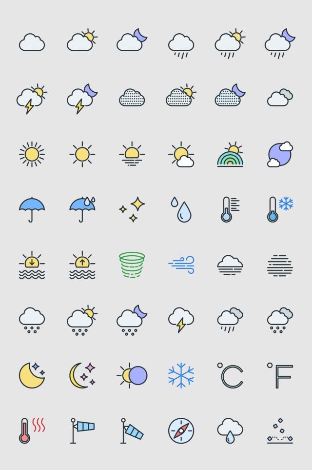 简约小清新天气APP线形图标素材