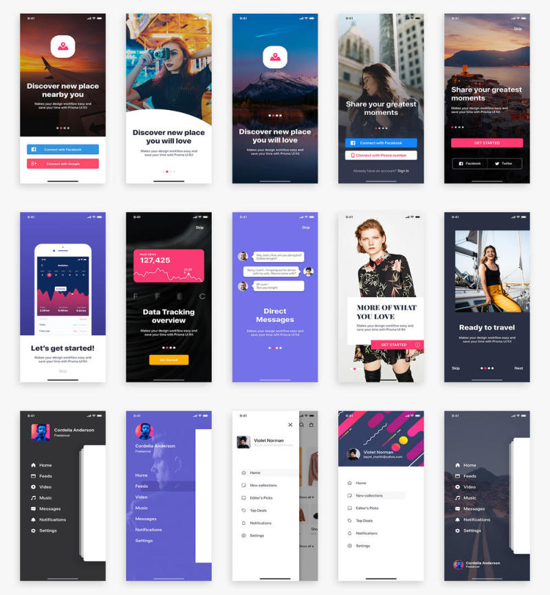 适用于Sketch，XD和Figma的移动UI工具包，Prisma UI工具包