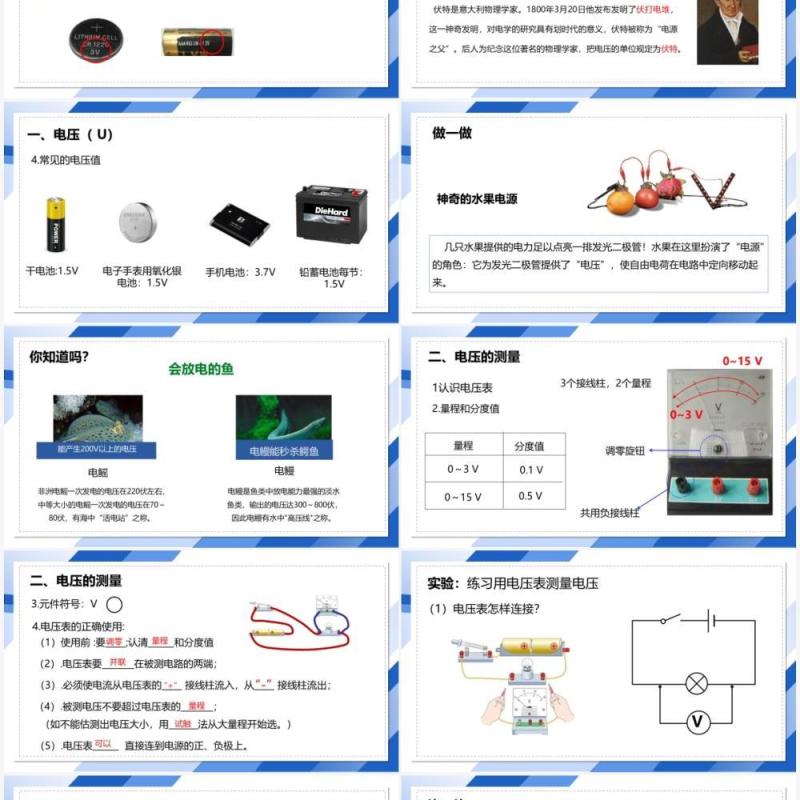 部编版九年级物理全册电压课件PPT模板