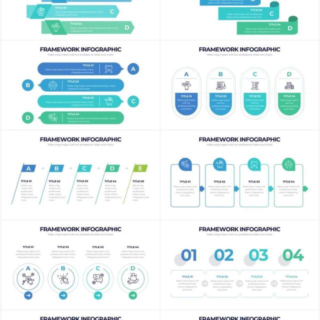 蓝绿色组织框架结构图PPT信息图形素材Framework Powerpoint Infographics