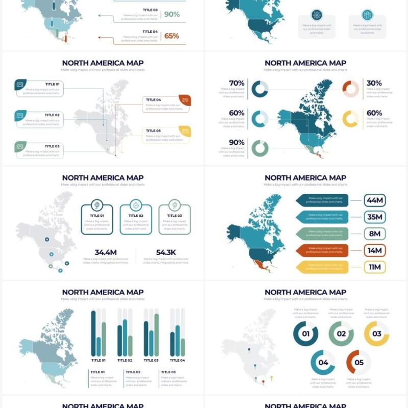 深色系北美地图PPT信息图形素材North America Map Powerpoint Infographics