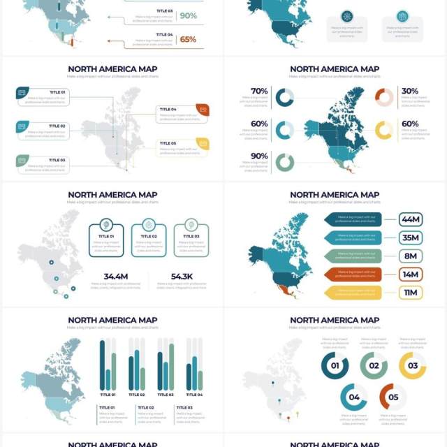 深色系北美地图PPT信息图形素材North America Map Powerpoint Infographics 深色系北美地图PPT信息图形素材North America Map Powerpoint Infographics