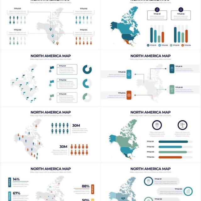 深色系北美地图PPT信息图形素材North America Map Powerpoint Infographics 深色系北美地图PPT信息图形素材North America Map Powerpoint Infographics