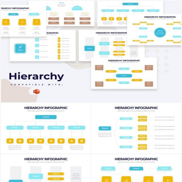 蓝黄组织结构层次结构PPT信息图形素材Hierarchy Powerpoint Infographics