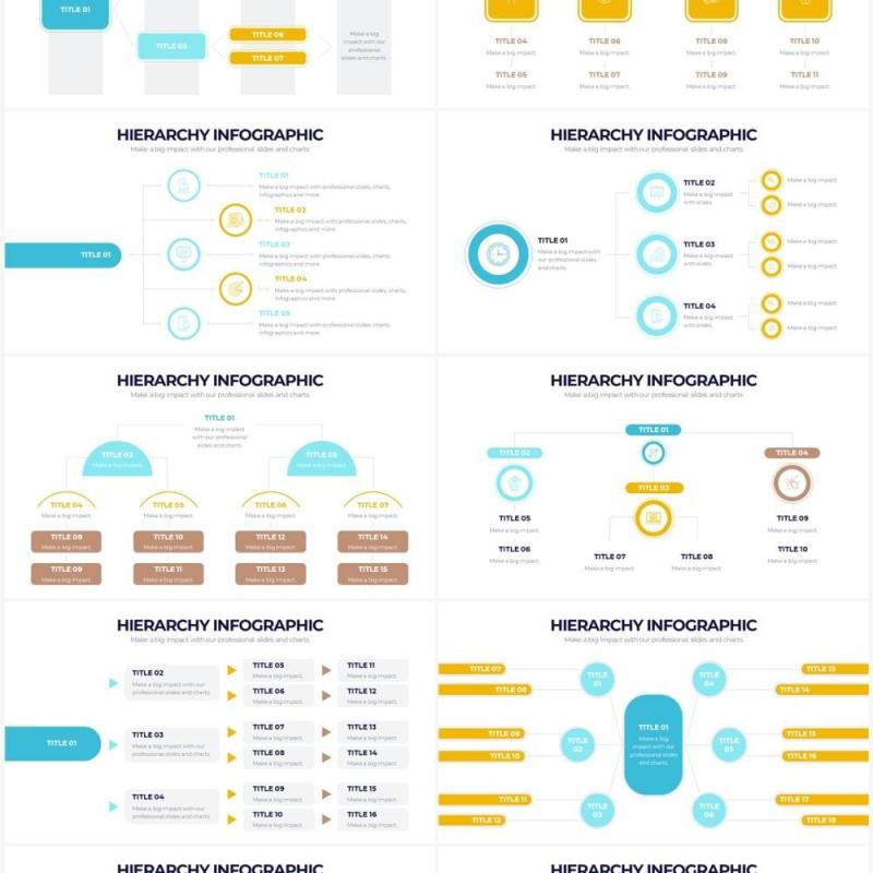 蓝黄组织结构层次结构PPT信息图形素材Hierarchy Powerpoint Infographics