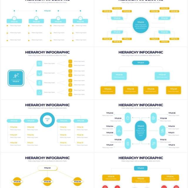 蓝黄组织结构层次结构PPT信息图形素材Hierarchy Powerpoint Infographics