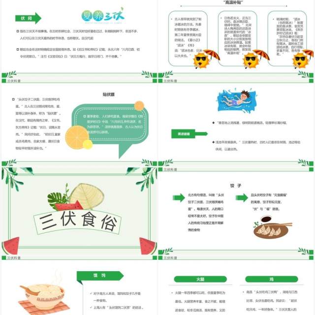 绿色卡通风三伏天科普介绍PPT模板 绿色卡通风三伏天科普介绍PPT模板