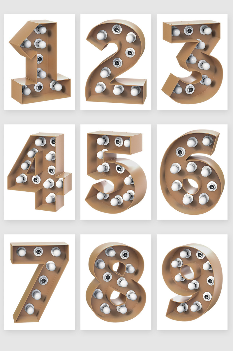 三维立体3D阿罗伯数字1到9