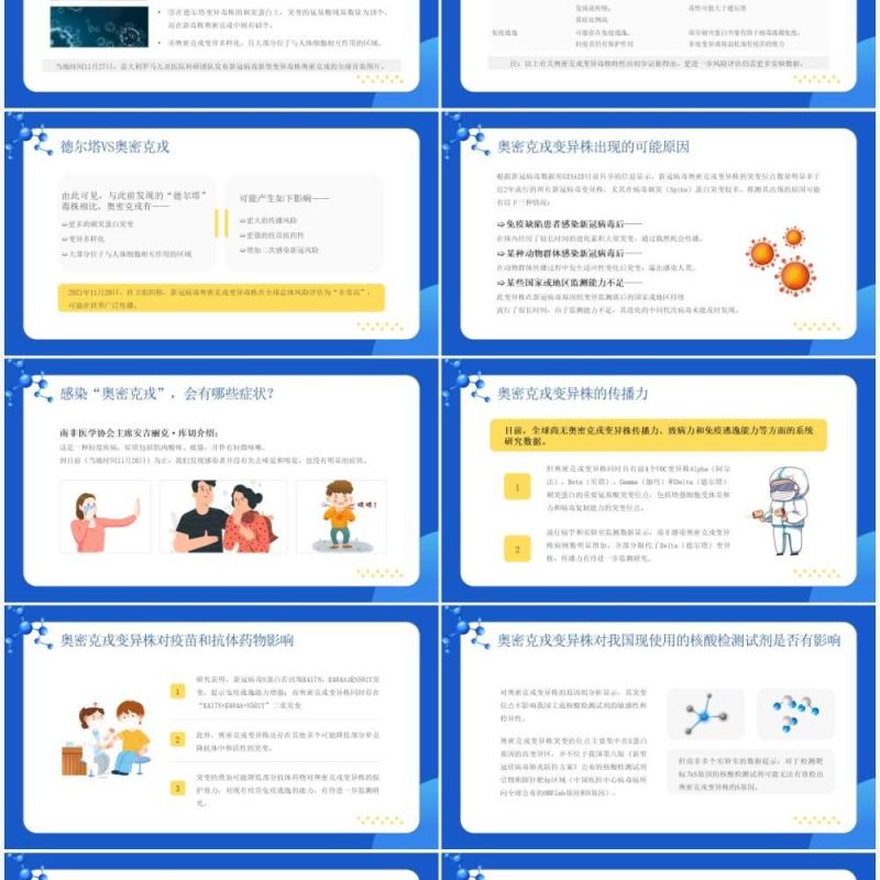 蓝色卡通风新冠突变奥密克戎病毒知识讲解PPT模板
