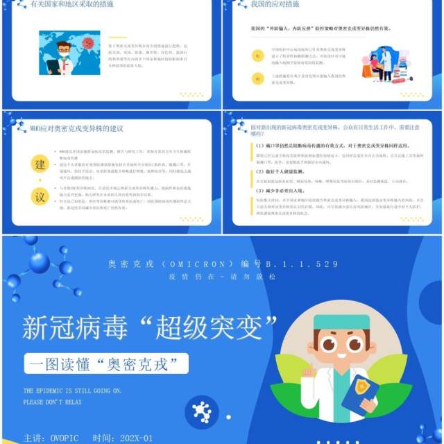 蓝色卡通风新冠突变奥密克戎病毒知识讲解PPT模板 蓝色卡通风新冠突变奥密克戎病毒知识讲解PPT模板