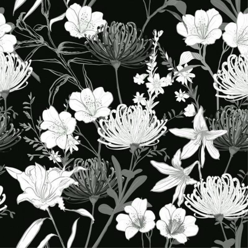 黑色和白色的花朵无缝模式矢量