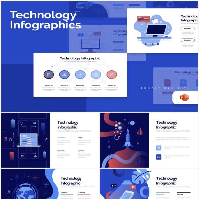 蓝色互联网产品技术软件服务PPT插画素材Technology Powerpoint Infographics 蓝色互联网产品技术软件服务PPT插画素材Technology Powerpoint Infographics