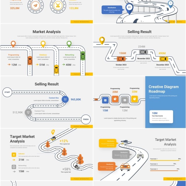 导航旅游路线图PPT信息图Roadmaps Infographic