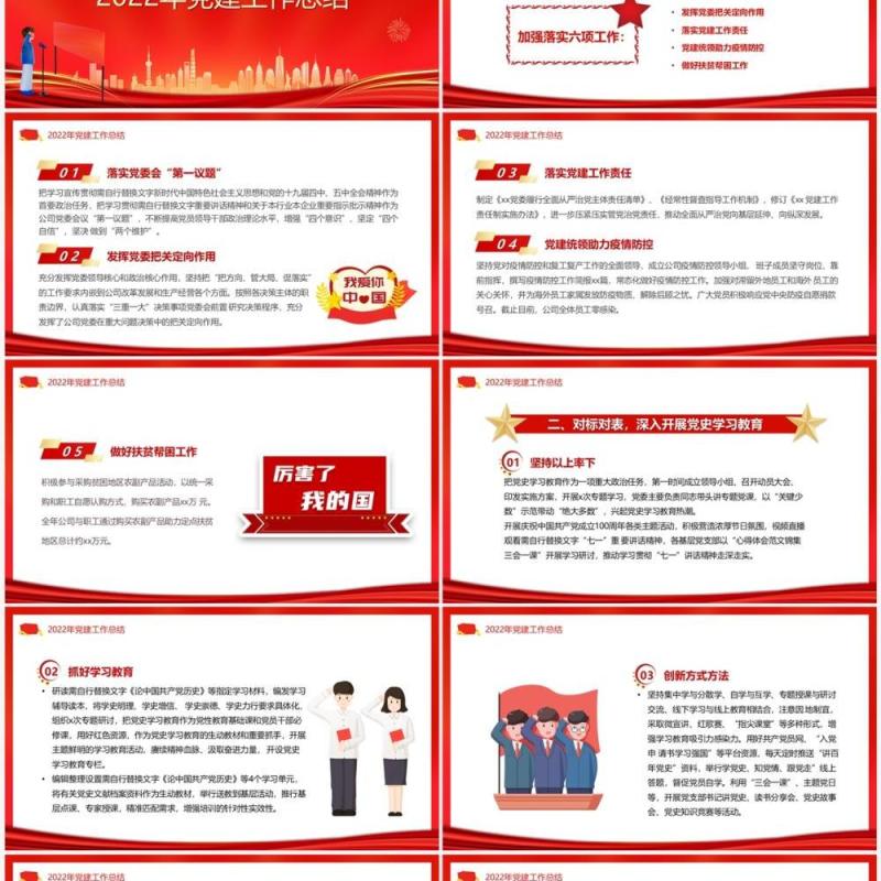 红色2023党建工作总结及工作计划PPT模板