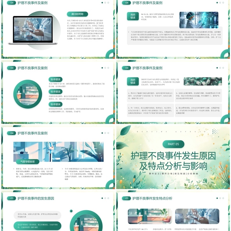 绿色清新风医疗护理不良事件PPT模板