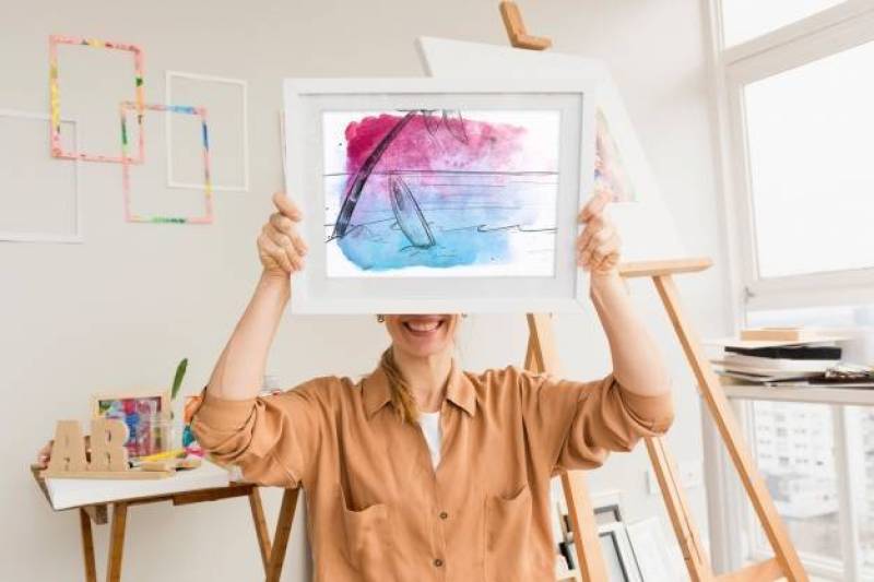 Frame mockup with studio art concept