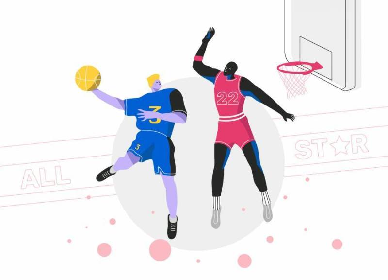 灌篮球篮球运动员全明星矢量平面插画