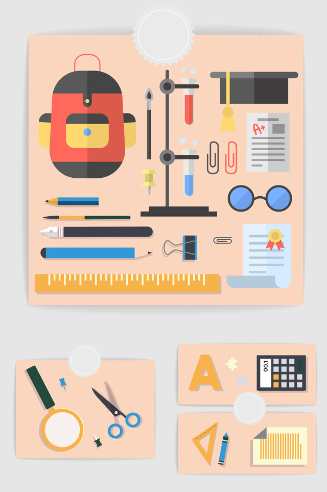 矢量扁平学习用品元素