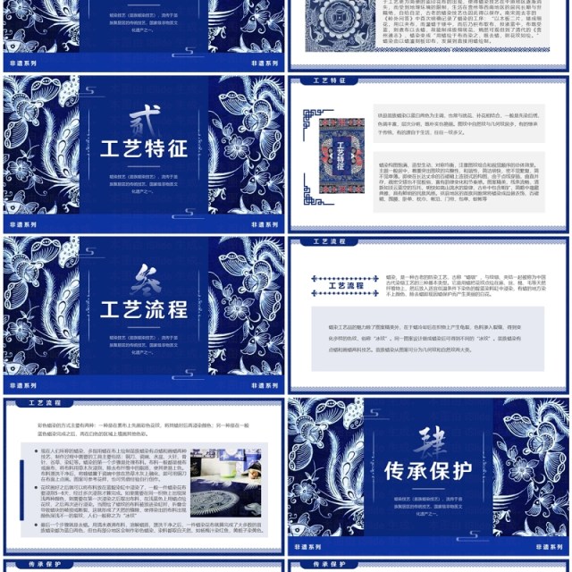 蓝色中国风非遗系列之苗族蜡染PPT模板 蓝色中国风非遗系列之苗族蜡染PPT模板