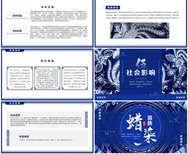 蓝色中国风非遗系列之苗族蜡染PPT模板 蓝色中国风非遗系列之苗族蜡染PPT模板