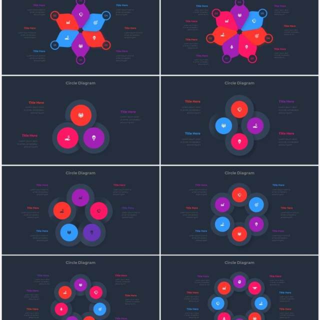 深色背景红色蓝色流程结构图目录摘要并列信息图表PPT素材 Infographic Red Blue