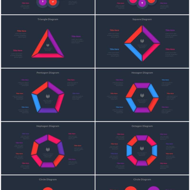 深色背景红色蓝色流程结构图目录摘要并列信息图表PPT素材 Infographic Red Blue