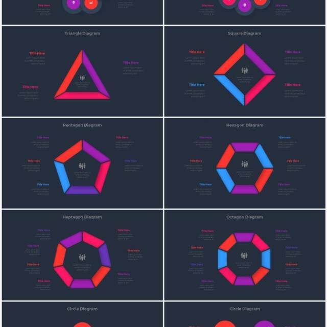 深色背景红色蓝色流程结构图目录摘要并列信息图表PPT素材 Infographic Red Blue