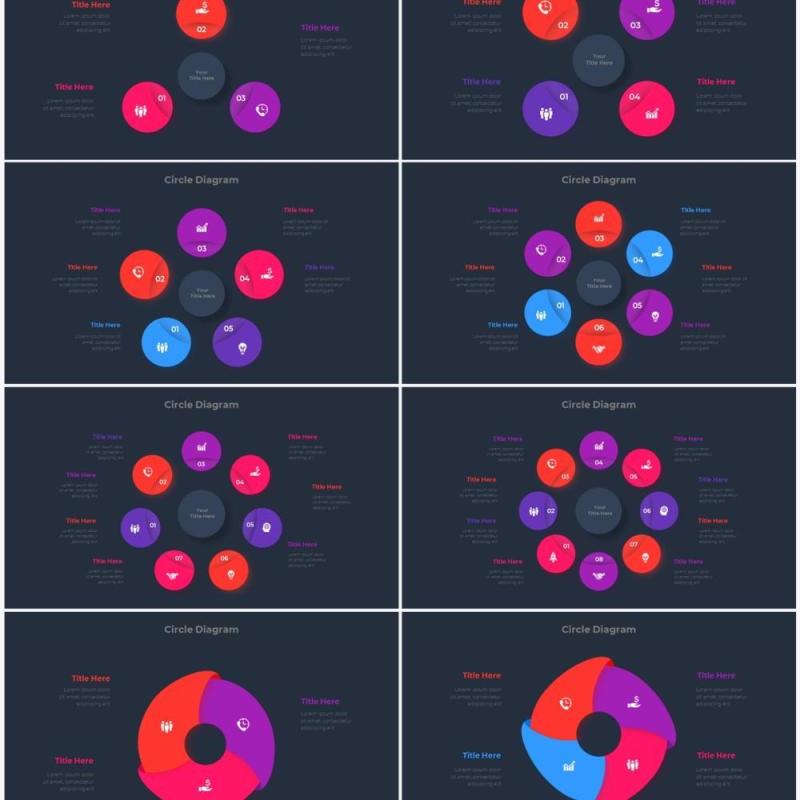 深色背景红色蓝色流程结构图目录摘要并列信息图表PPT素材 Infographic Red Blue