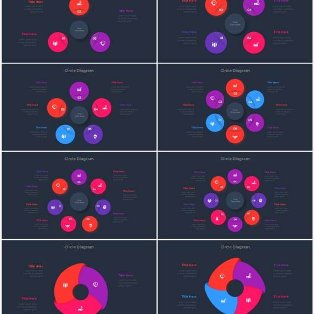 深色背景红色蓝色流程结构图目录摘要并列信息图表PPT素材 Infographic Red Blue